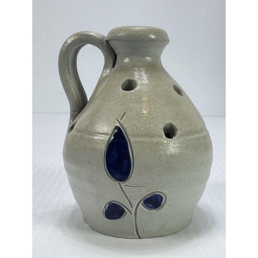 Williamsburg Pottery‎ Blue and Gray Salt Glazed 4" Jug Flower Frog Vase Vintage